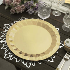 25-Pack Paper 12" Round Charger Plates in Metallic Gold with Geometric Prism Design - Disposable 400GSM Serving Trays for Stylish Banquets & Celebrations