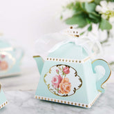 25 Pack 4" Light Turquoise Mini Teapot Favor Boxes, Vintage Rose Gift Boxes with Ribbons