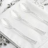25-Pack Plastic Spoons Clear Silver Glitter Classic Heavy Duty - Decorative Disposable Tableware 7"