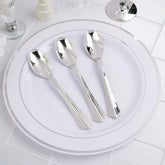 25-Pack Plastic Spoons Light Silver Heavy Duty with Fluted Handles - Reliable Disposable Cutlery 7"