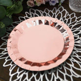 25-Pack Paper 9" Round Dinner Plates in Metallic Rose Gold with Geometric Prism Rim - Disposable 400GSM Party Plates