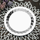 25-Pack Paper 9" Round Dinner Plates in Metallic Silver with Geometric Prism Rim - Disposable 400GSM Party Plates