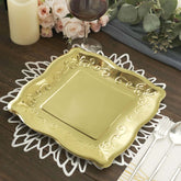 25-Pack Paper 11" Square Dinner Plates in Gold with Vintage Pottery Embossed Design - Shiny Metallic Disposable Serving Plates for Glamorous Dinners & Events