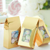 25 Pack Gold Tote With Window Party Favor Candy Gift Boxes 2.75" X 1.5" X 6"