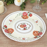 25-Pack Paper 9" Round Dinner Plates in Ivory with Vintage Rose Flower Print - Disposable Plates for High Tea Gatherings & Romantic Celebrations