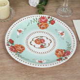 25-Pack Paper 9" Round Dinner Plates in Turquoise with Vintage Rose Flower Print - Disposable Plates for High Tea Gatherings & Romantic Celebrations