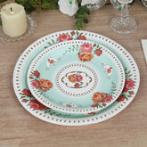 25-Pack Paper 7" Round Dessert Plates in Turquoise with Vintage Rose Flower Print - Disposable Appetizer Salad Plates