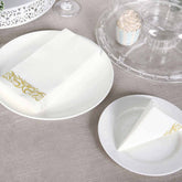 25 Pack Line-Like Paper 8"x4" Napkins White with Metallic Gold Foil Scroll Design - Soft & Absotbent Airlaid Hand Towels for Exquisite Weddings & Events