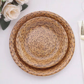 25-Pack Paper 7" Round Dessert Plates in Natural with Woven Rattan Print - Rustic Farmhouse Disposable 300GSM Appetizer Salad Plates for Indoor & Outdoor Gatherings