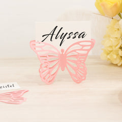 25-Pack Paper Butterfly Place Card Holders Pink with White Printable Cards - 3D Free Standing Table Number Stands 3"x5"