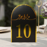 25-Pack Paper Wedding Table Numbers 1-25 Black Arch Cutout Design - Sleek & Modern Free Standing Double Sided Table Tent Cards with Metallic Gold Foil Numbers 7"