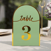 25-Pack Paper Wedding Table Numbers 1-25 Sage Green Arch Cutout Design - Sleek & Modern Free Standing Double Sided Table Tent Cards with Metallic Gold Foil Numbers 7"