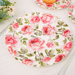 25 Pack Rose 9" Flower Bouquet Design Premium Dinner Paper Plates - 300 GSM