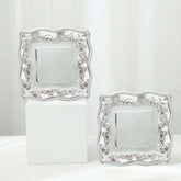 25-Pack Paper 7" Square Dessert Plates in Silver with Vintage Pottery Embossed Design - Shiny Metallic Disposable Appetizer Plates