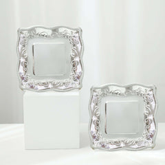 25-Pack Paper 7" Square Dessert Plates in Silver with Vintage Pottery Embossed Design - Shiny Metallic Disposable Appetizer Plates