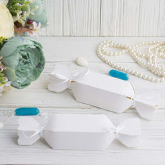25 Pack White Candy Shape W Satin Ribbon Party Favor Gift Boxes