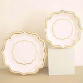 25-Pack Paper Dessert Plates in White with Gold Scallop Rim - Disposable 300GSM Appetizer Salad Plates for Classy Banquets & Celebrations 8"