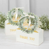 25 Pack White Thank You Candy Treat Boxes with Ribbon, Love Wreath Party Favor Gift Boxes - 6"x3"x7"