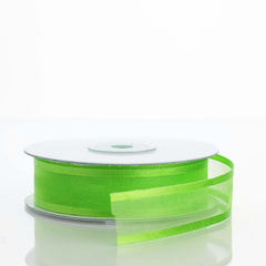 25 Yards 7 8" DIY Apple Green Sheer Organza Ribbon With Satin Edges