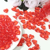 250 Pcs Acrylic Heart Diamond Gems Red Vase Fillers - Romantic Translucent Table Scatters for Valentine's Day & Events
