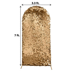 7ft Sparkly Gold Double Sided Big Payette Sequin Chiara Backdrop Stand Cover For Fitted Round Top Wedding Arch