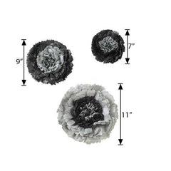 Set of 6 Charcoal Gray Carnation 3D Paper Flowers Wall Decor - 7",9",11"