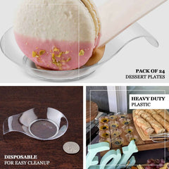 24-Pack Dessert Plates Round Design with Handle Clear - Plastic Disposable Dipping Bowls 3"