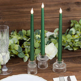 3-Pack LED Decorative Lighting Warm Flickering Hunter Emerald Green - Flameless Taper Candles 11"