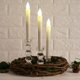 3-Pack LED Flameless Lighting Wax Drip Textured White - Battery Operated Taper Candles 9"