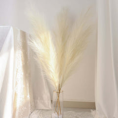 3 Stems Artificial Pampas Grass Decor Cream - Soft Realistic Faux Ornamental Grass Branches for Rustic Boho Chic Backdrops Floral Styling & Vase Displays 44"