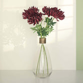 3 Stems Burgundy 27" Artificial Silk Chrysanthemum Bouquet Flowers, Large Faux Mum Branches