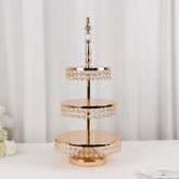 3-Tier Cake Stand Crystal Beaded Gold with Round Mirror Top - Metal Cupcake Tower Dessert Display 26"