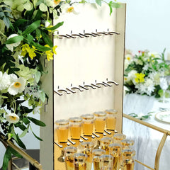 3-Tier Wooden Rectangle Champagne Wall Glass Holder in White - Floor Standing 15 Stemware Rack Cocktail Display Drink Organizer for Rustic Events & Banquets