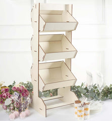 3-Tier Wooden Display Rack Basket Floor Standing Design Natural - Rustic Tabletop Cupcake Dessert Shelf Holder 33"