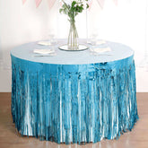 Metallic Foil Fringe Table Skirt Blue with Self Adhesive Backing - Durable Tinsel Skirt for Parties 30"x9ft