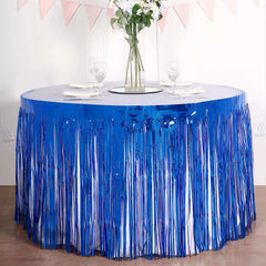 Metallic Foil Fringe Table Skirt Royal Blue with Self Adhesive Backing - Durable Tinsel Skirt for Parties 30"x9ft