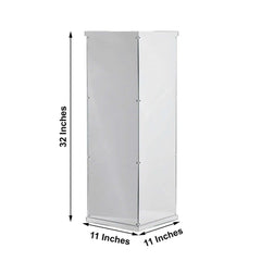 32" Silver Mirror Finish Acrylic Display Box, Pedestal Riser with Interchangeable Lid and Base