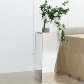 32" Silver Mirror Finish Acrylic Display Box, Pedestal Riser with Interchangeable Lid and Base