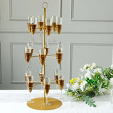 3-Tier Champagne Glass Holder Tower Gold - Modern Metal Flute Display Rack Cocktail Tree Stand for Professional & Home Use 33"
