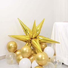 36 Pack Metallic Gold DIY Mylar Foil Starburst Cone Balloons, 3D Explosion Star Party Balloons Kit - Customizable