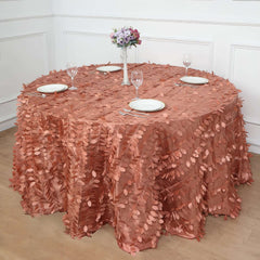 Taffeta 132" Round Tablecloth Terracotta (Rust) Leaf | 3D Leaf Petal Design Seamless Table Cover