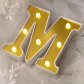 3D Marquee Letter "M" Warm White 7 LED Lights Gold - Chic Light-Up Decor for Events 6"