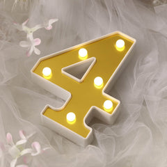 3D Marquee Number "4" Warm White 6 LED Lights Gold - Stylish Light-Up Accent for Events 6"