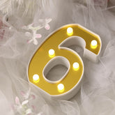 3D Marquee Number "6" Warm White 6 LED Lights Gold - Stylish Light-Up Accent for Events 6"