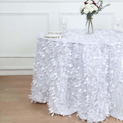 Taffeta 120" Round Tablecloth White 3D | 3D Leaf Petal Design Seamless Table Cover for Chic Wedding & Event Decor