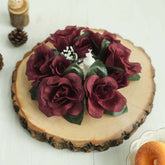 4 Pack 3" Burgundy Artificial Silk Rose Flower Candle Ring Wreaths