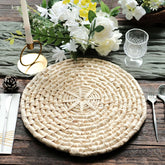 4-Pack Placemats Braided Design Natural Corn Husk Round - Woven Rustic Rattan Style for Tables 15"
