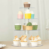4-Tier Acrylic Round Cupcake Stand Clear - Heavy Duty Easy To Assemble Dessert Tower Holder Pastry Display with Film Sheets for Modern Minimalist Buffet Party Tables 14"