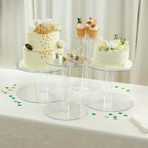 4-Tier Acrylic XL Cake Stand Set Clear - Sturdy & Lightweight Cupcake Holder Dessert Pedestal Centerpiece Risers in Assorted Sizes for Modern Minimalist Buffet Party Tables