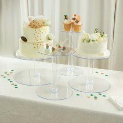 4-Tier Acrylic XL Cake Stand Set Clear - Sturdy & Lightweight Cupcake Holder Dessert Pedestal Centerpiece Risers in Assorted Sizes for Modern Minimalist Buffet Party Tables